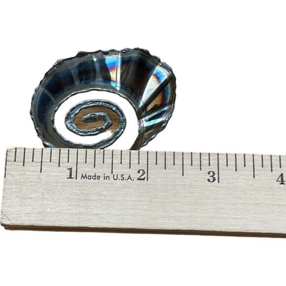 Handcrafted Spiral Shell Design Metal Pin Brooch With Iridescent Finish & Secure - Picture 3 of 3